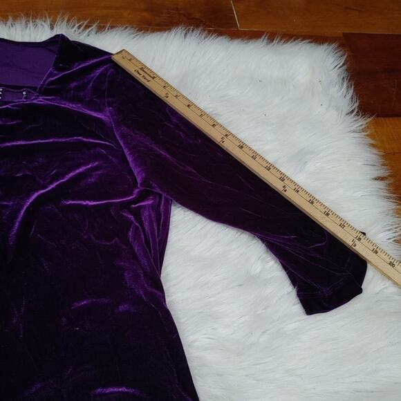 Quacker Factory Size XL Extra Large Purple Velvet Jewel Long Sleeve Fancy Blouse - Picture 9 of 12